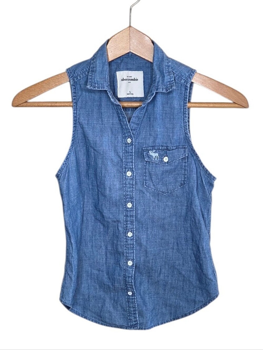 Abercrombie Kids Sleeveless Denim Collared Shirt Girls Size Small 100% Cotton